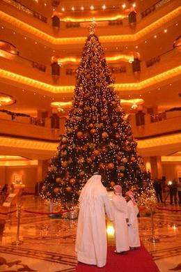 圖為阿聯(lián)酋首都酋長國宮殿酒店(Emirates Palace)里的圣誕樹 阿聯(lián)酋推出史上最貴圣誕樹