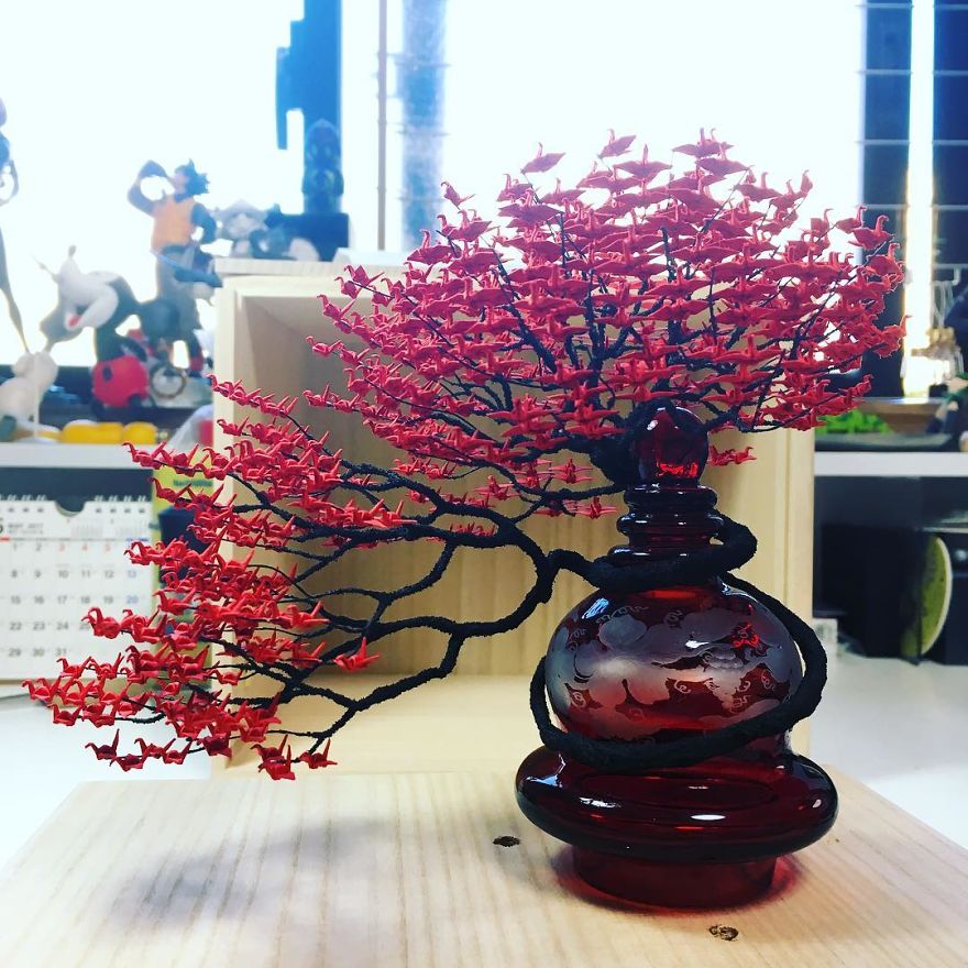 你見過這么小的紙鶴嗎？令人絕倒的千紙鶴盆景（組圖）