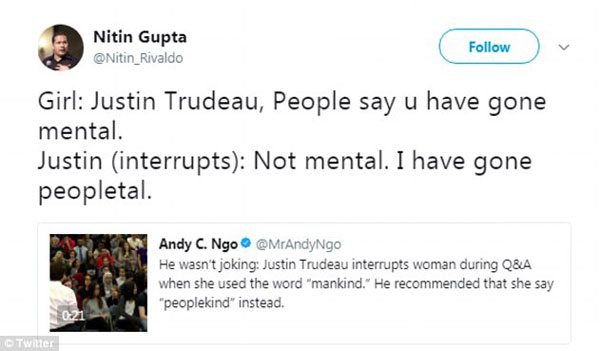 到底用mankind還是peoplekind？ 加拿大總理也開始“咬文嚼字”